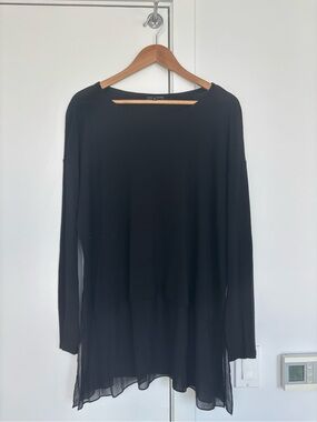 Eileen Fisher 100% Silk Sheer Black Tunic Top | Size L